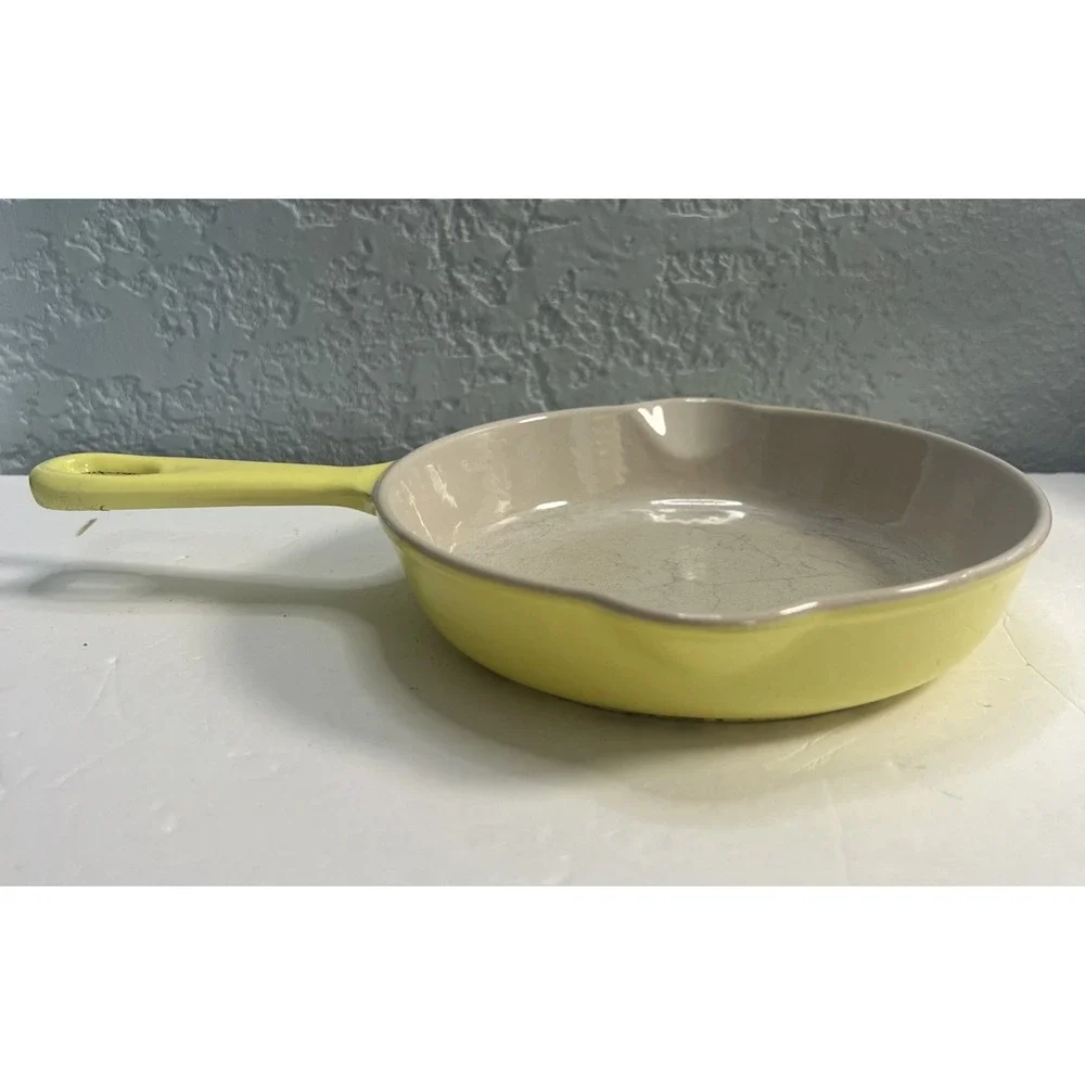 Vintage Le Creuset 16 Yellow Enamel Cast Iron Frying Pan 6.5 